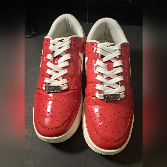 A Bathing Ape BAPE STA Bapesta Red Patent Leather White Star Men's Sneakers Siz